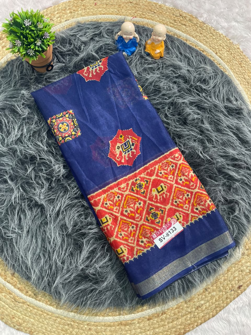 SV-8133 MAL COTTON FABRIC SAREE WITH RICH PALLU DESIGN WITH BEAUTIFUL PRINT WITH BLOUSE