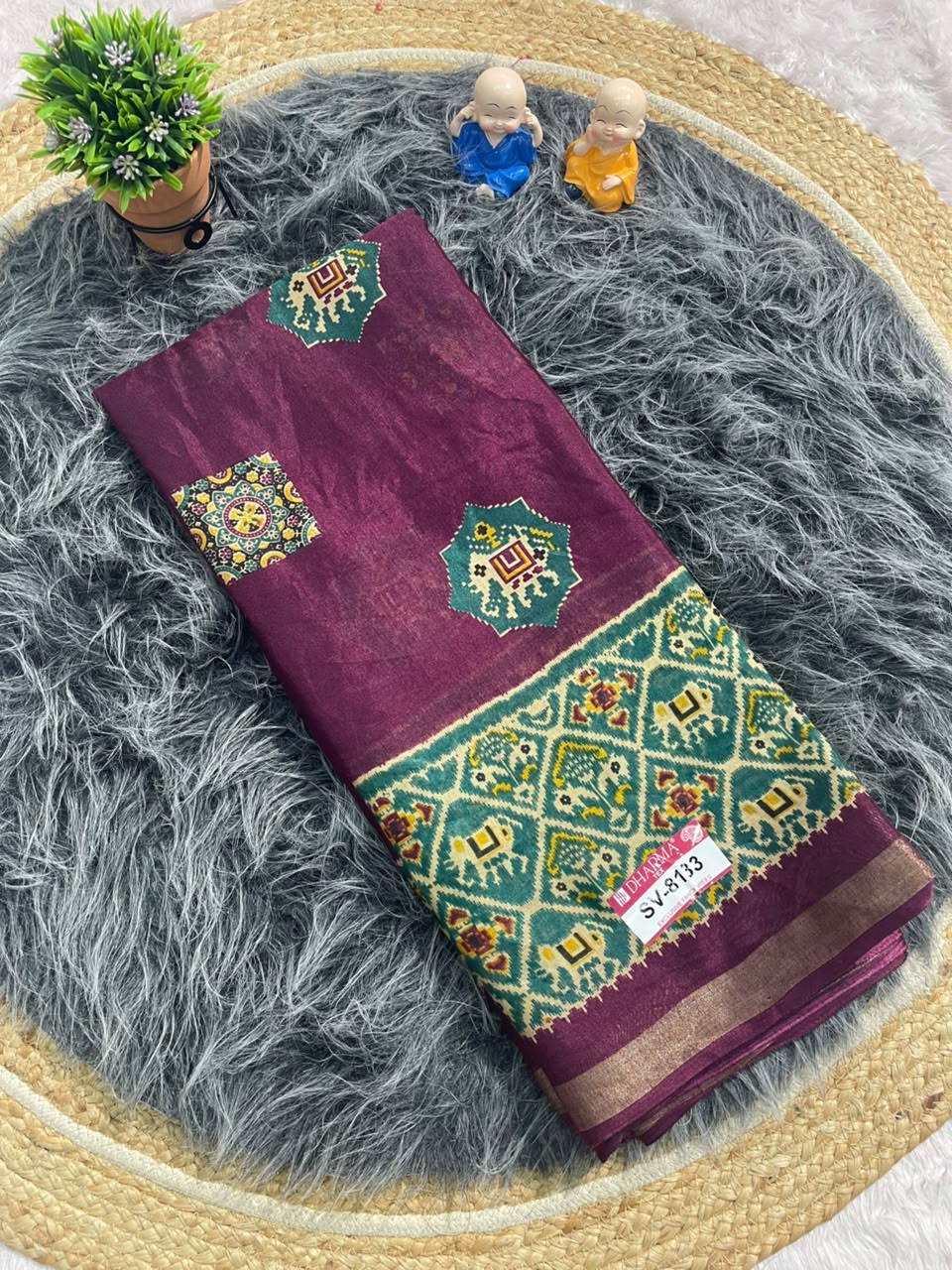 SV-8133 MAL COTTON FABRIC SAREE WITH RICH PALLU DESIGN WITH BEAUTIFUL PRINT WITH BLOUSE