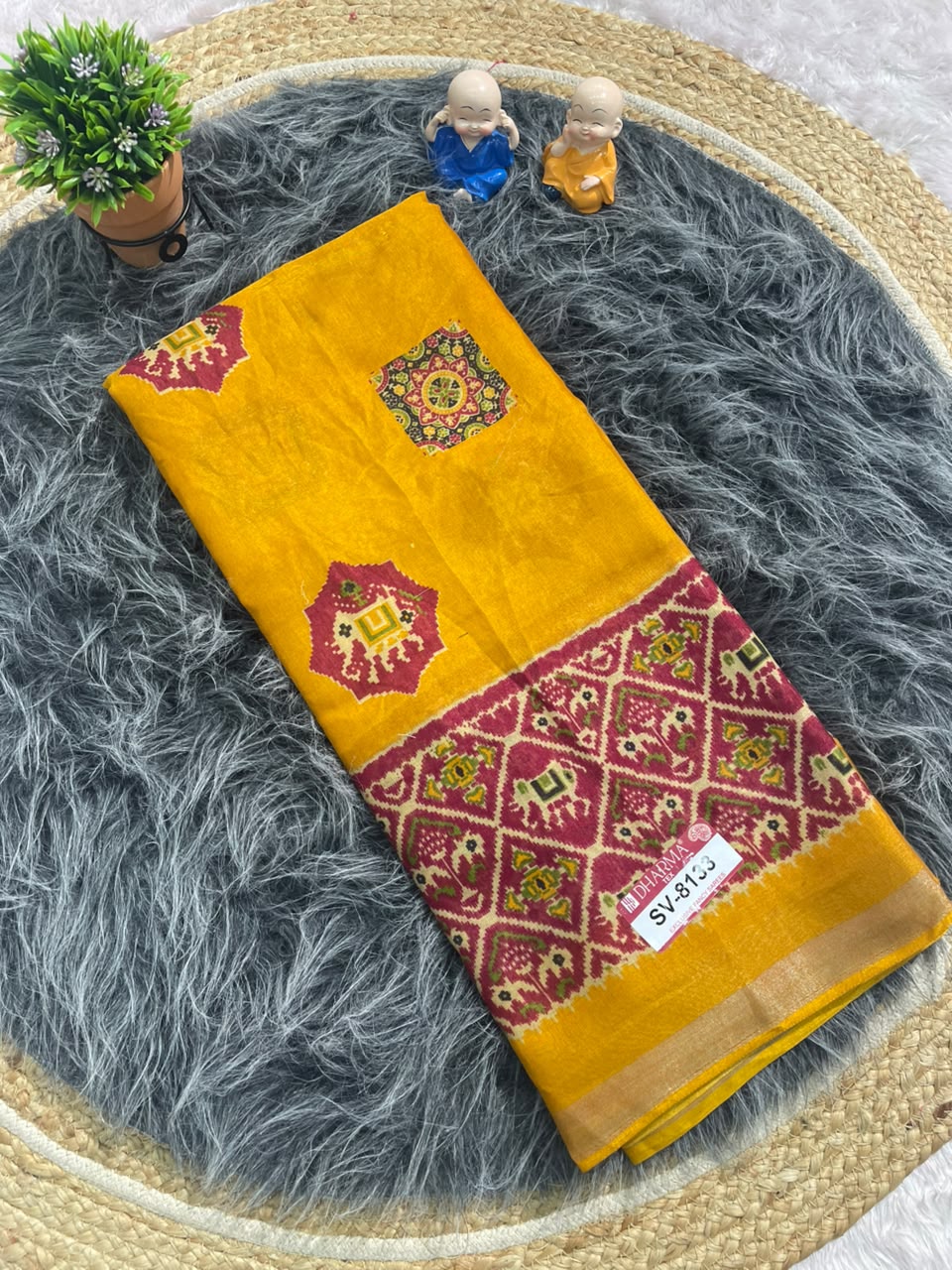 SV-8133 MAL COTTON FABRIC SAREE WITH RICH PALLU DESIGN WITH BEAUTIFUL PRINT WITH BLOUSE