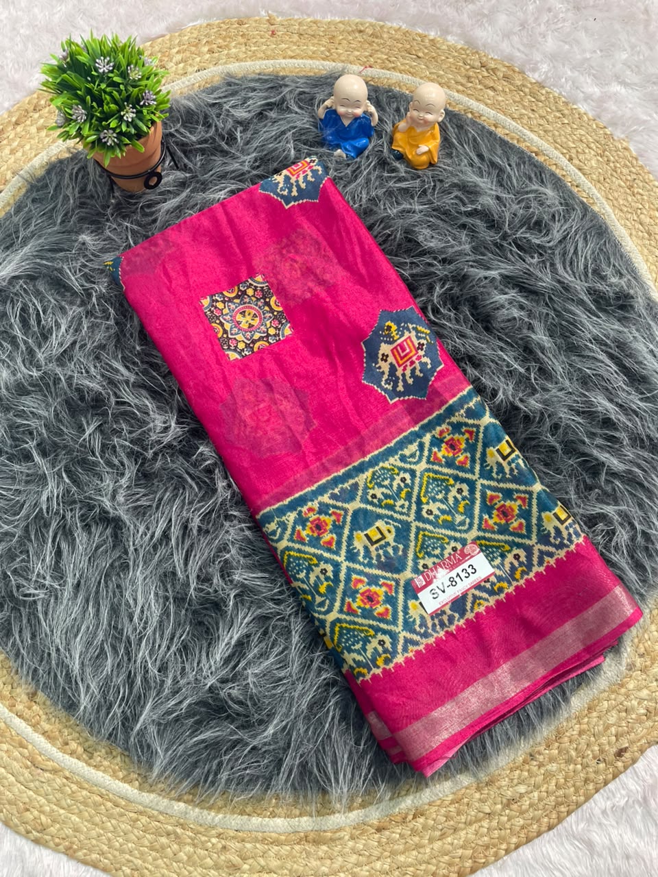 SV-8133 MAL COTTON FABRIC SAREE WITH RICH PALLU DESIGN WITH BEAUTIFUL PRINT WITH BLOUSE