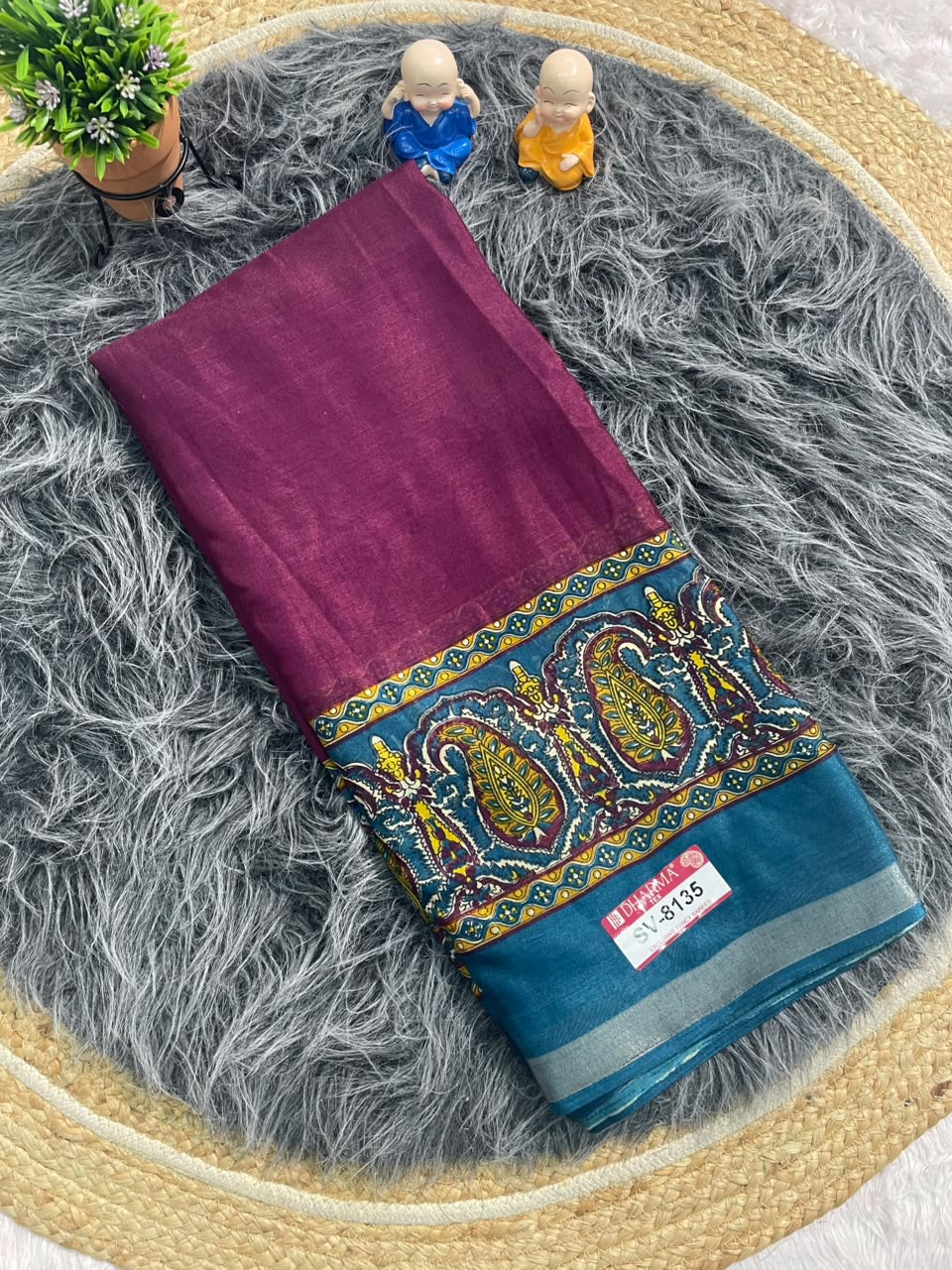 SV-8135 MAL COTTON FABRIC SAREE WITH RICH PALLU DESIGN WITH BEAUTIFUL CARRY DESIGN WITH BLOUSE