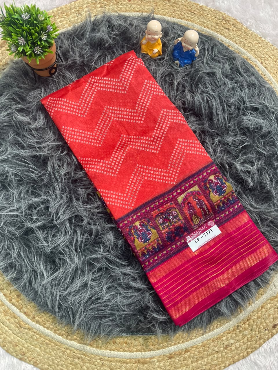 CP-7171 DOLA SAREE FABRIC SAREE WITH BEAUTIFUL PALLU WITH BEAUTIFUL JODA DESIGN WITH BLOUSE