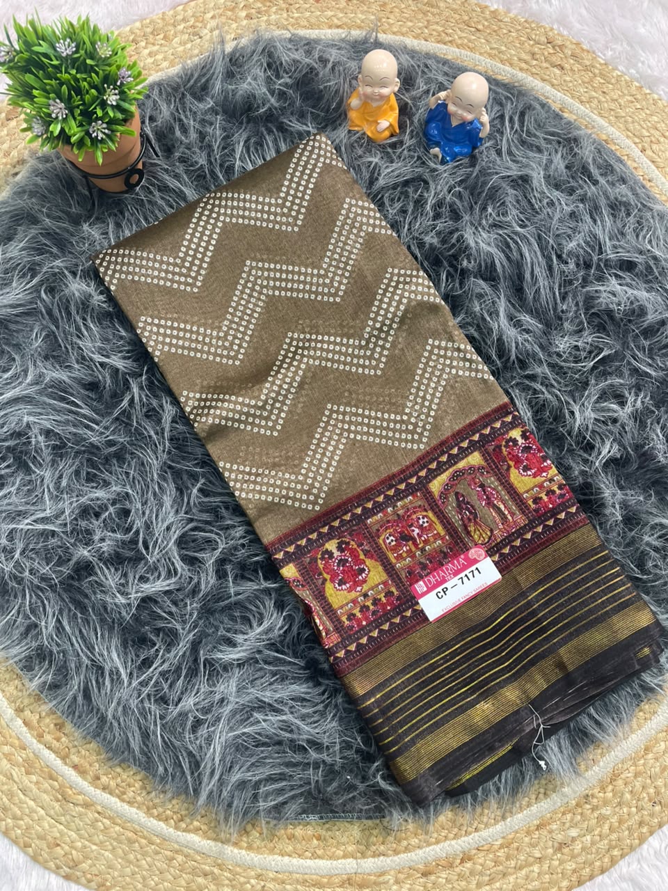 CP-7171 DOLA SAREE FABRIC SAREE WITH BEAUTIFUL PALLU WITH BEAUTIFUL JODA DESIGN WITH BLOUSE