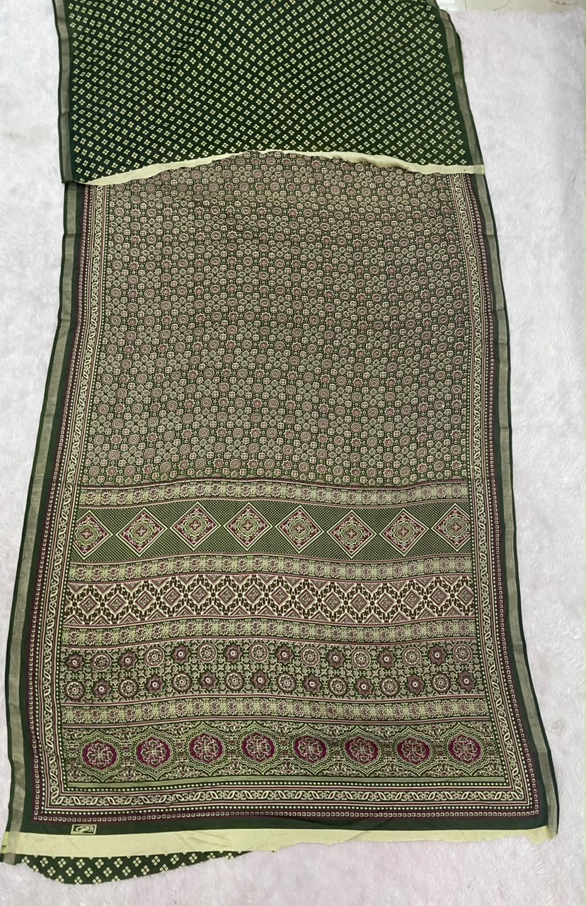 CP-7174 MAL COTTON FABRIC SAREE WITH RICH PALLU DESIGN WITH BEAUTIFUL AJRAKH PRINT ALL OVER ON SAREE WITH BLOUSE