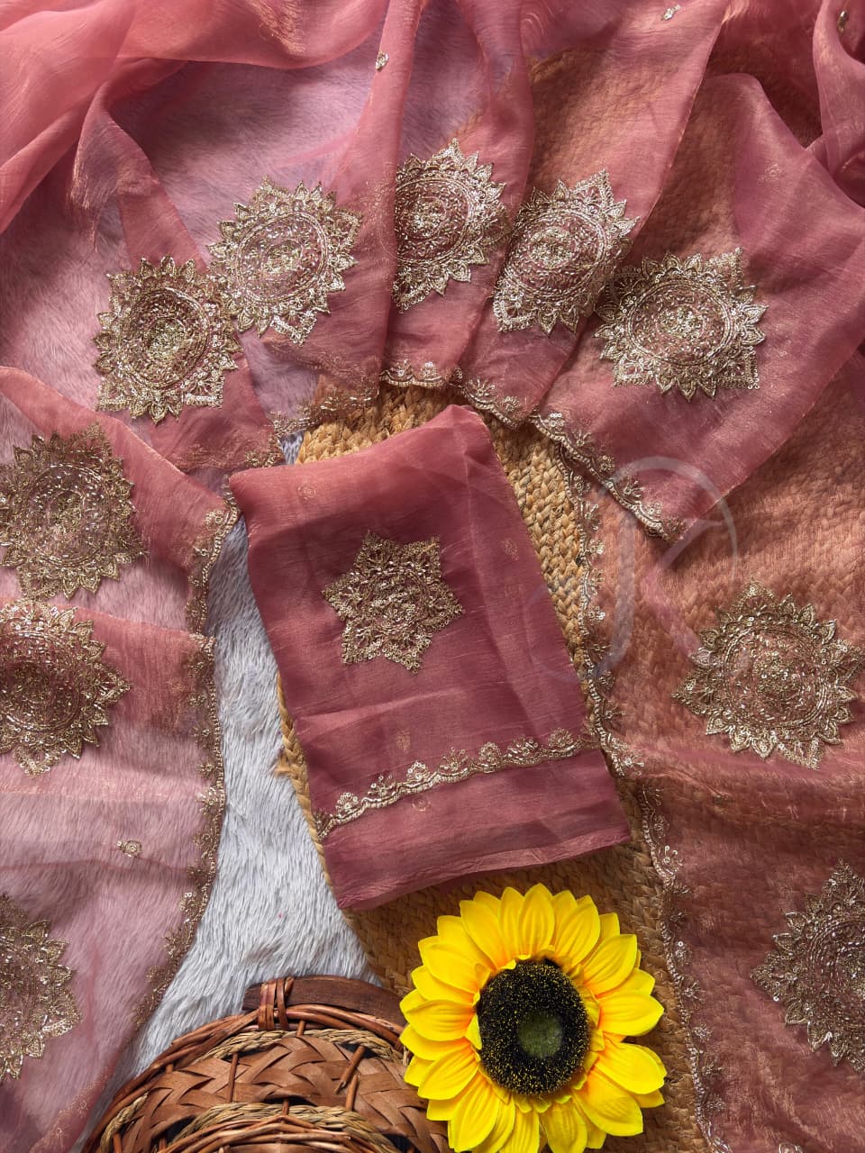 DF-5026 MALBARI CHIFFON FAB WITH BEAUTIFUL PITTEN WORK WITH CUT WORK BORDER WITH  BITSWORK SEQUENCE WORK SAREE SAREE  C PALLU BLOUSE