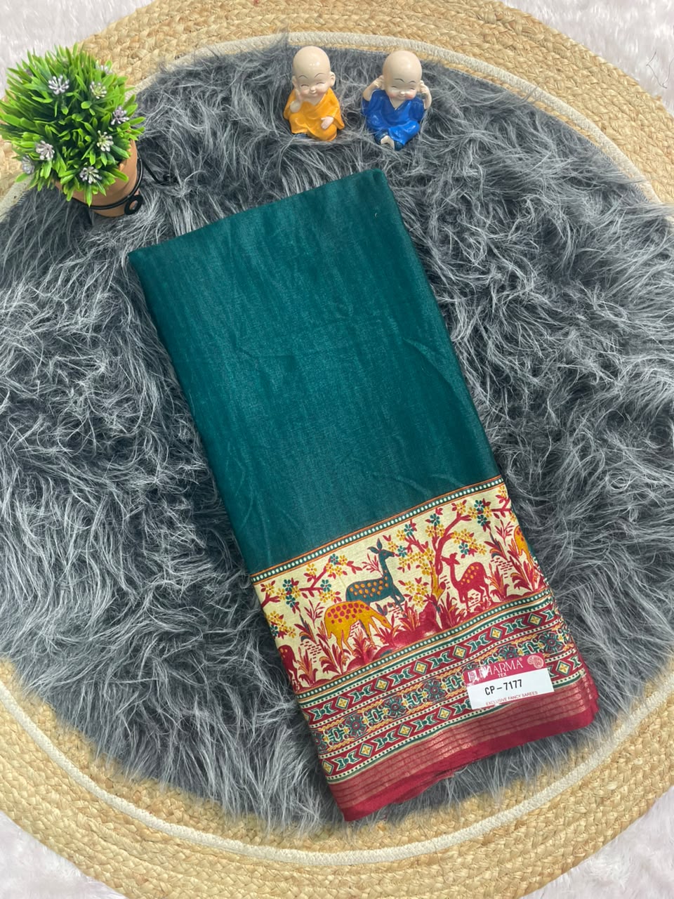 CP-7177 MAL COTTON FABRIC SAREE WITH RICH PALLU DESIGN WITH BEAUTIFUL AJRKAH PRINT WITH BLOUSE