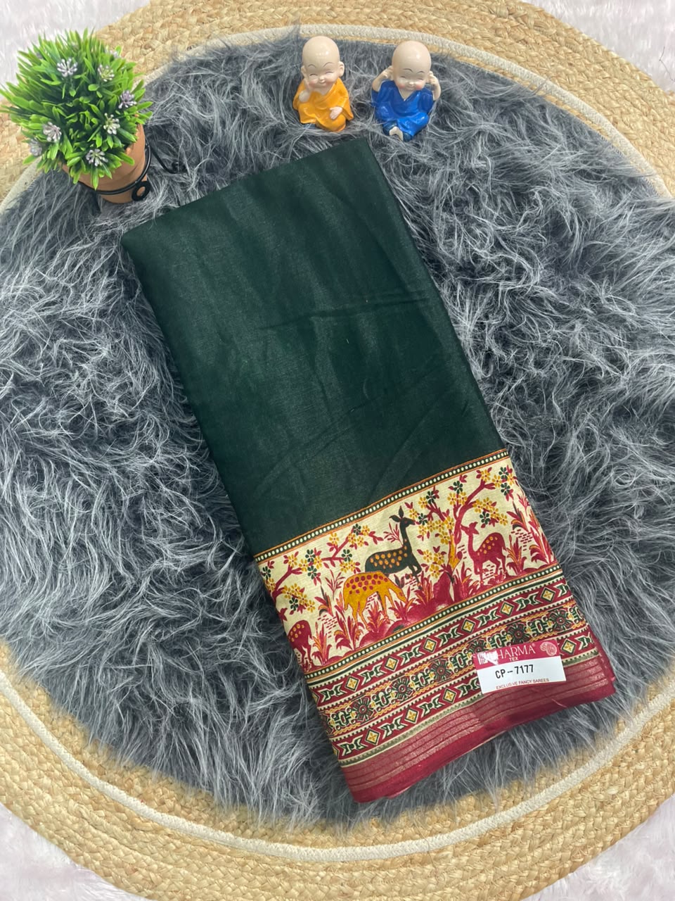 CP-7177 MAL COTTON FABRIC SAREE WITH RICH PALLU DESIGN WITH BEAUTIFUL AJRKAH PRINT WITH BLOUSE