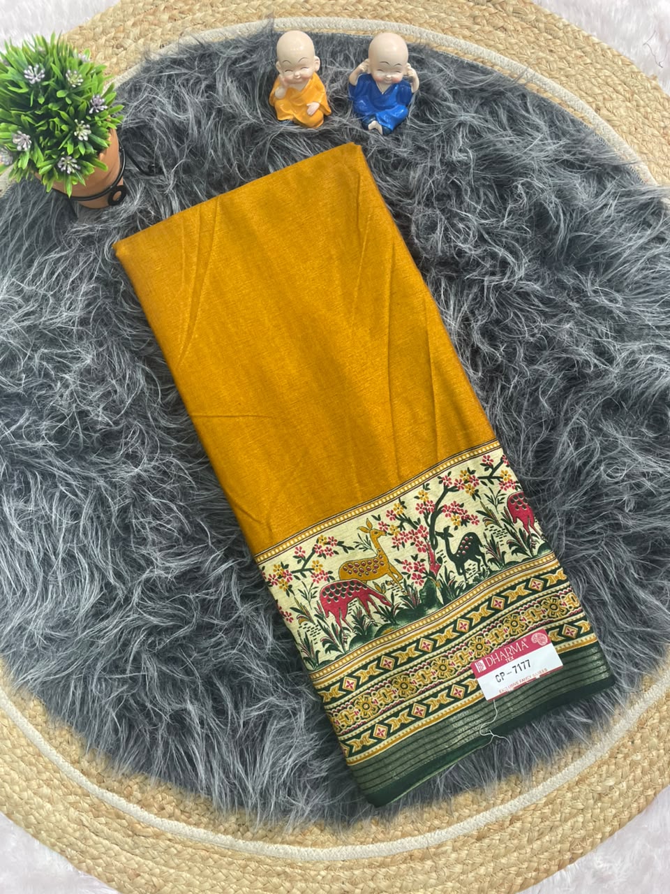 CP-7177 MAL COTTON FABRIC SAREE WITH RICH PALLU DESIGN WITH BEAUTIFUL AJRKAH PRINT WITH BLOUSE