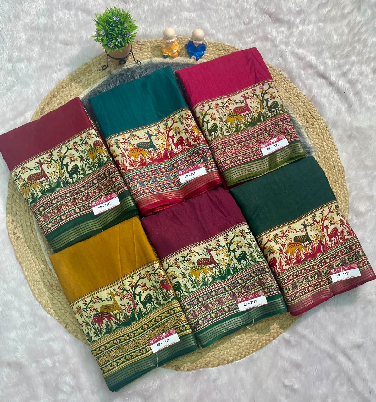 CP-7177 MAL COTTON FABRIC SAREE WITH RICH PALLU DESIGN WITH BEAUTIFUL AJRKAH PRINT WITH BLOUSE