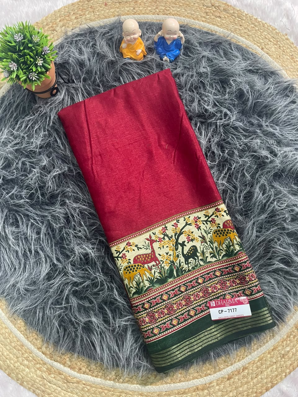 CP-7177 MAL COTTON FABRIC SAREE WITH RICH PALLU DESIGN WITH BEAUTIFUL AJRKAH PRINT WITH BLOUSE