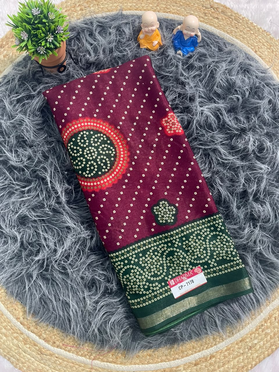 CP-7178 MAL COTTON FABRIC SAREE WITH BEAUTIFUL PALLU ON PRINT WITH BUTTA DESIGN ON BODY WITH BLOUSE