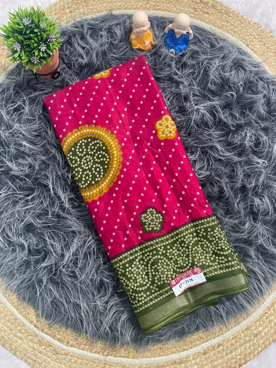 CP-7178 MAL COTTON FABRIC SAREE WITH BEAUTIFUL PALLU ON PRINT WITH BUTTA DESIGN ON BODY WITH BLOUSE