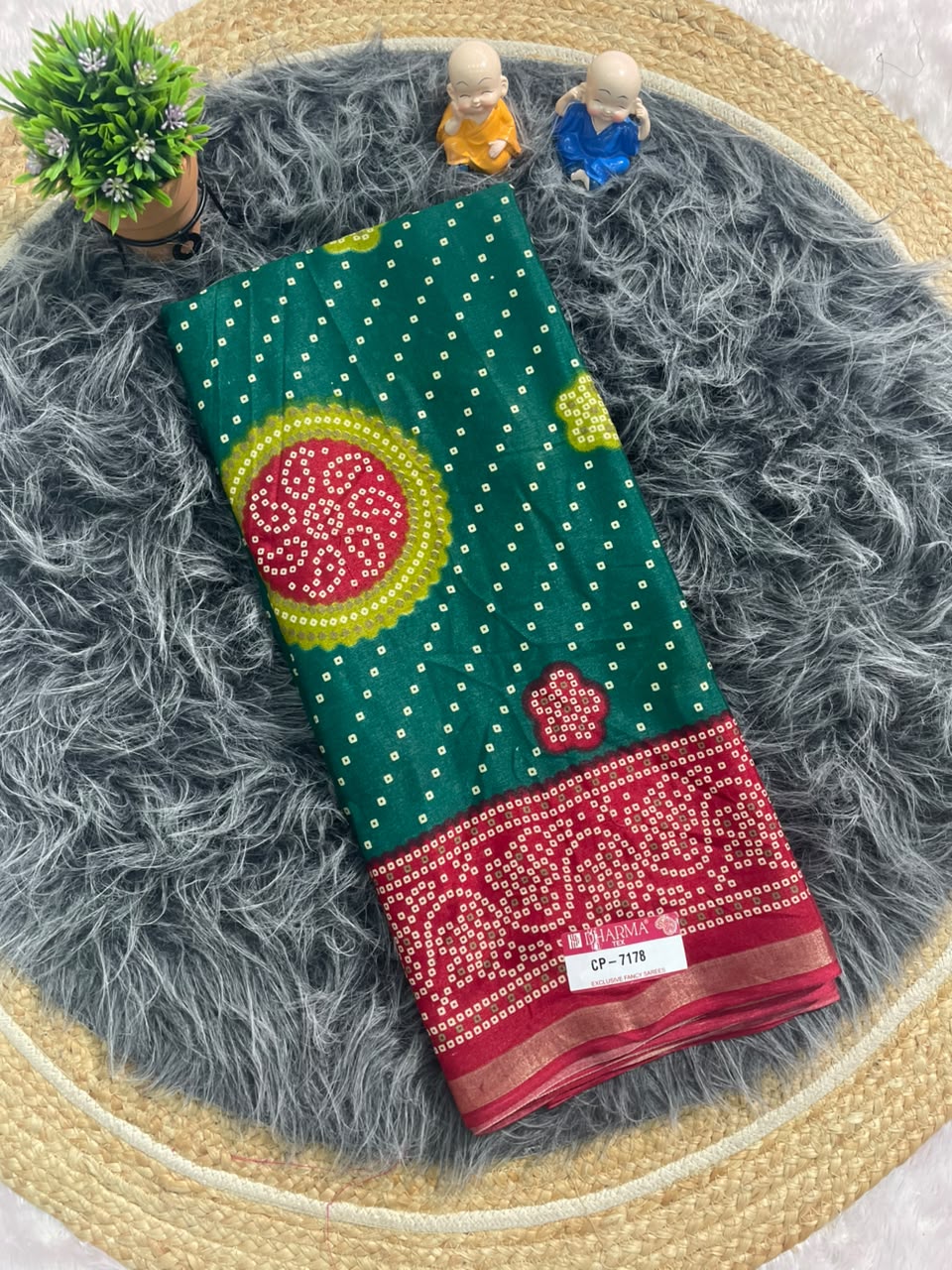 CP-7178 MAL COTTON FABRIC SAREE WITH BEAUTIFUL PALLU ON PRINT WITH BUTTA DESIGN ON BODY WITH BLOUSE