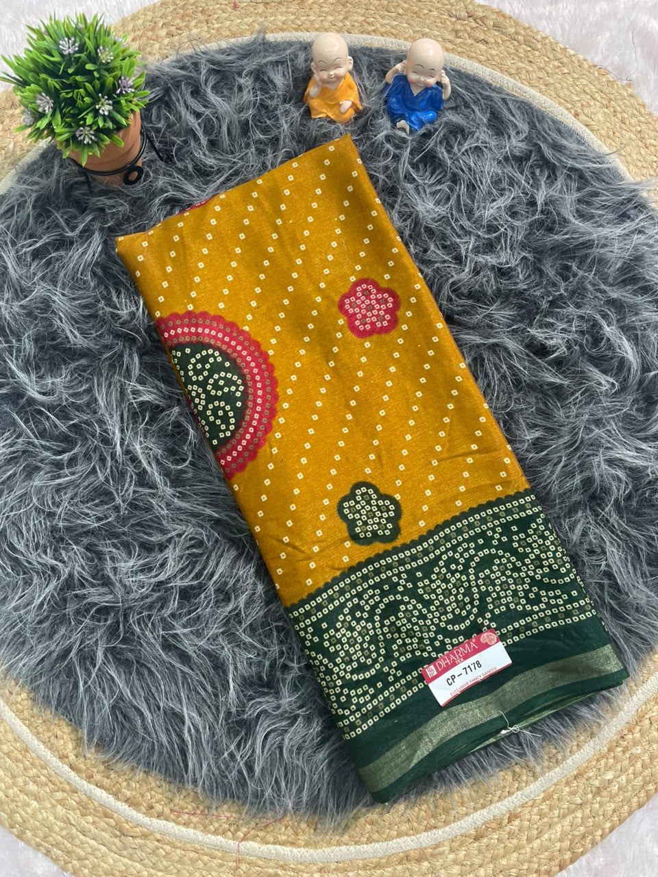 CP-7178 MAL COTTON FABRIC SAREE WITH BEAUTIFUL PALLU ON PRINT WITH BUTTA DESIGN ON BODY WITH BLOUSE