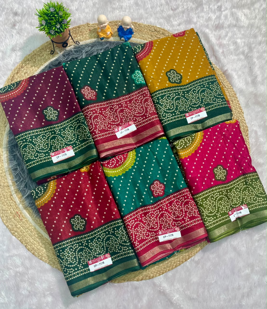 CP-7178 MAL COTTON FABRIC SAREE WITH BEAUTIFUL PALLU ON PRINT WITH BUTTA DESIGN ON BODY WITH BLOUSE