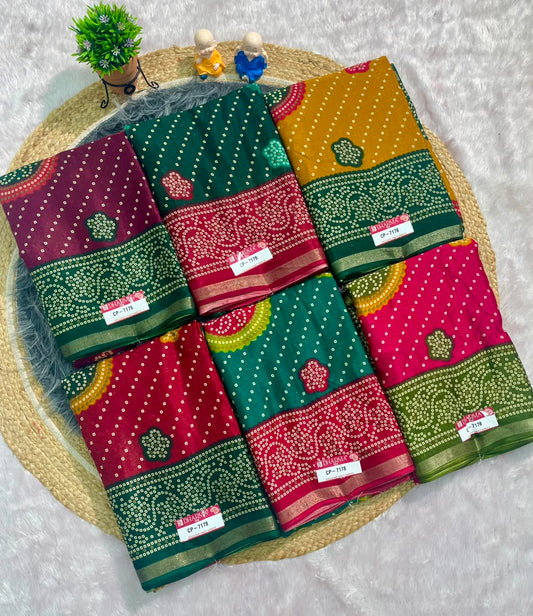 CP-7178 MAL COTTON FABRIC SAREE WITH BEAUTIFUL PALLU ON PRINT WITH BUTTA DESIGN ON BODY WITH BLOUSE