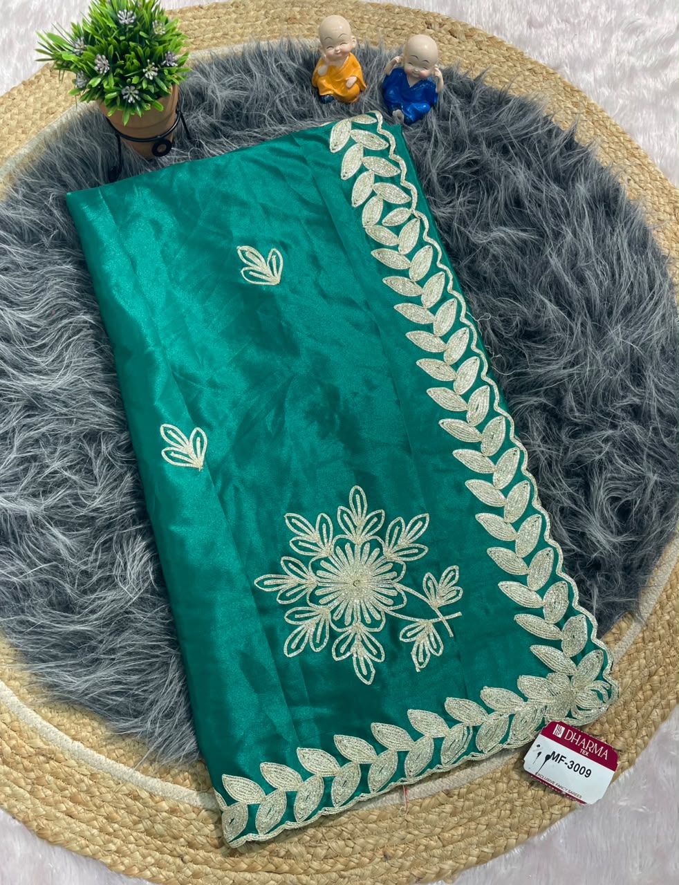 MF-3009 HO SILK FABRIC SAREE WITH CUTWORK WITH THREAD WORK WITH BLOUSE