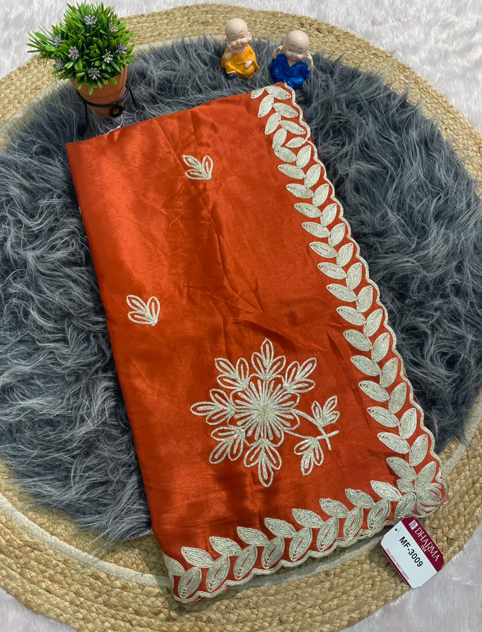 MF-3009 HO SILK FABRIC SAREE WITH CUTWORK WITH THREAD WORK WITH BLOUSE