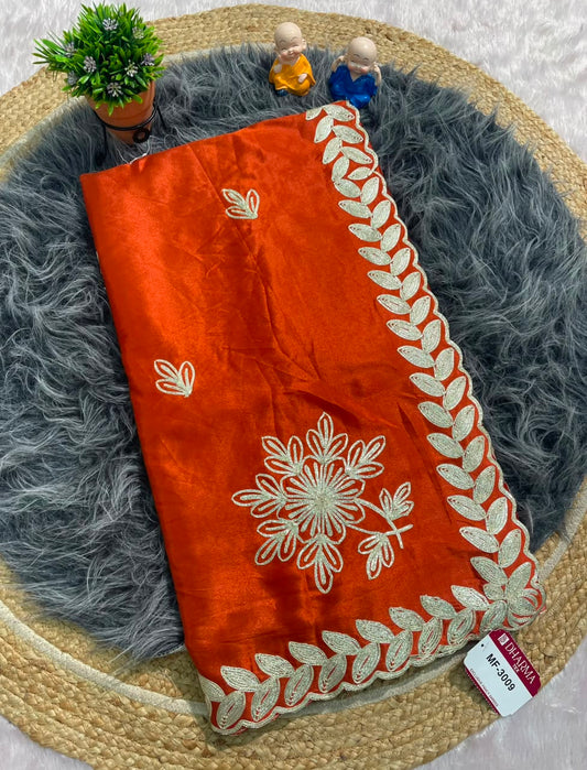 MF-3009 HO SILK FABRIC SAREE WITH CUTWORK WITH THREAD WORK WITH BLOUSE