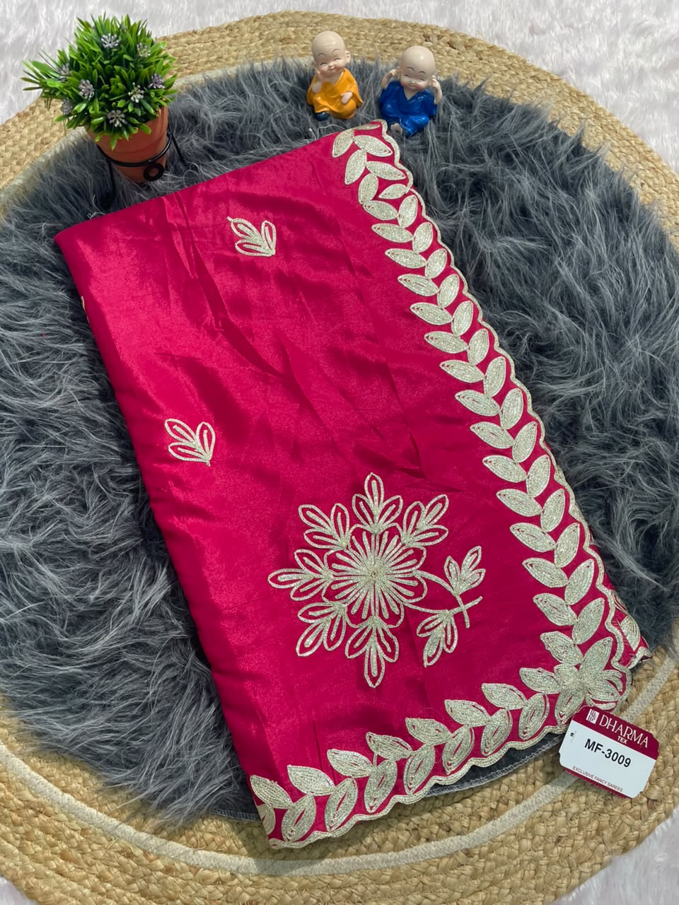 MF-3009 HO SILK FABRIC SAREE WITH CUTWORK WITH THREAD WORK WITH BLOUSE