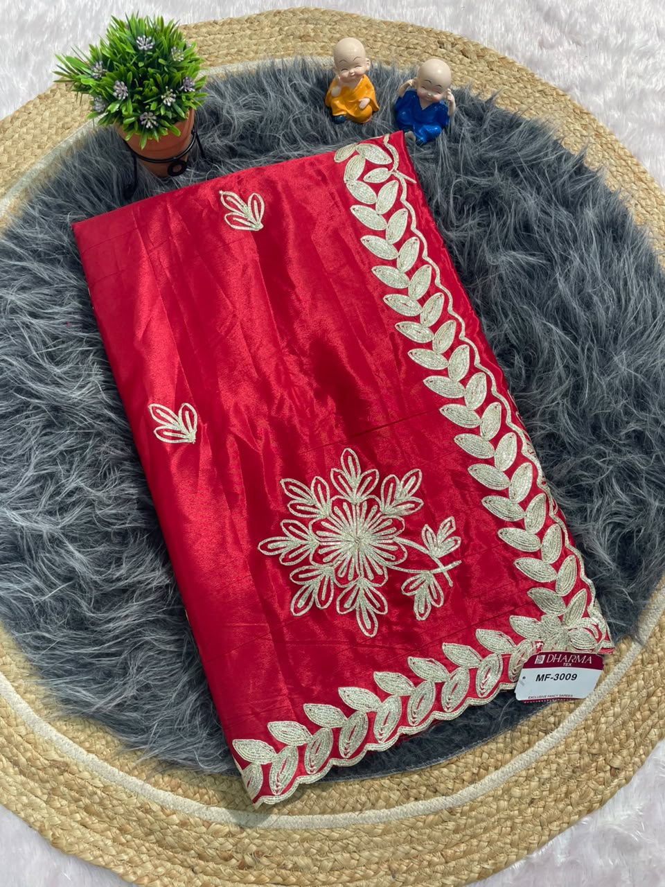 MF-3009 HO SILK FABRIC SAREE WITH CUTWORK WITH THREAD WORK WITH BLOUSE