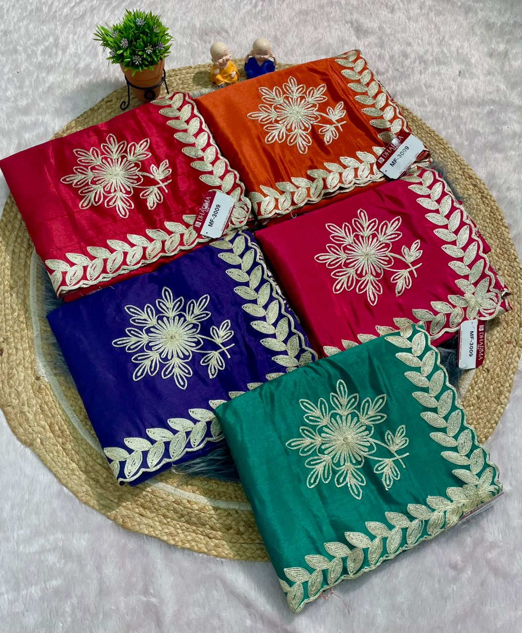 MF-3009 HO SILK FABRIC SAREE WITH CUTWORK WITH THREAD WORK WITH BLOUSE