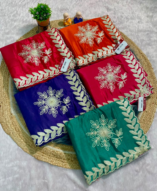 MF-3009 HO SILK FABRIC SAREE WITH CUTWORK WITH THREAD WORK WITH BLOUSE