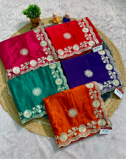 MF-3010 HO SILK FABRIC SAREE WITH THREAD WORK WITH CUTWORK WITH BEAUTIFUL FLORAL DESIGN ON BORDER WITH BLOUSE