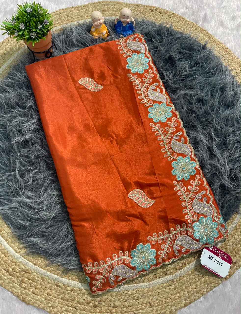 MF-3011 HO SILK FABRIC SAREE WITH BEAUTIFUL DESIGN WITH CUTWORK WITH THREAD WORK WITH HEAVY BLOUSE