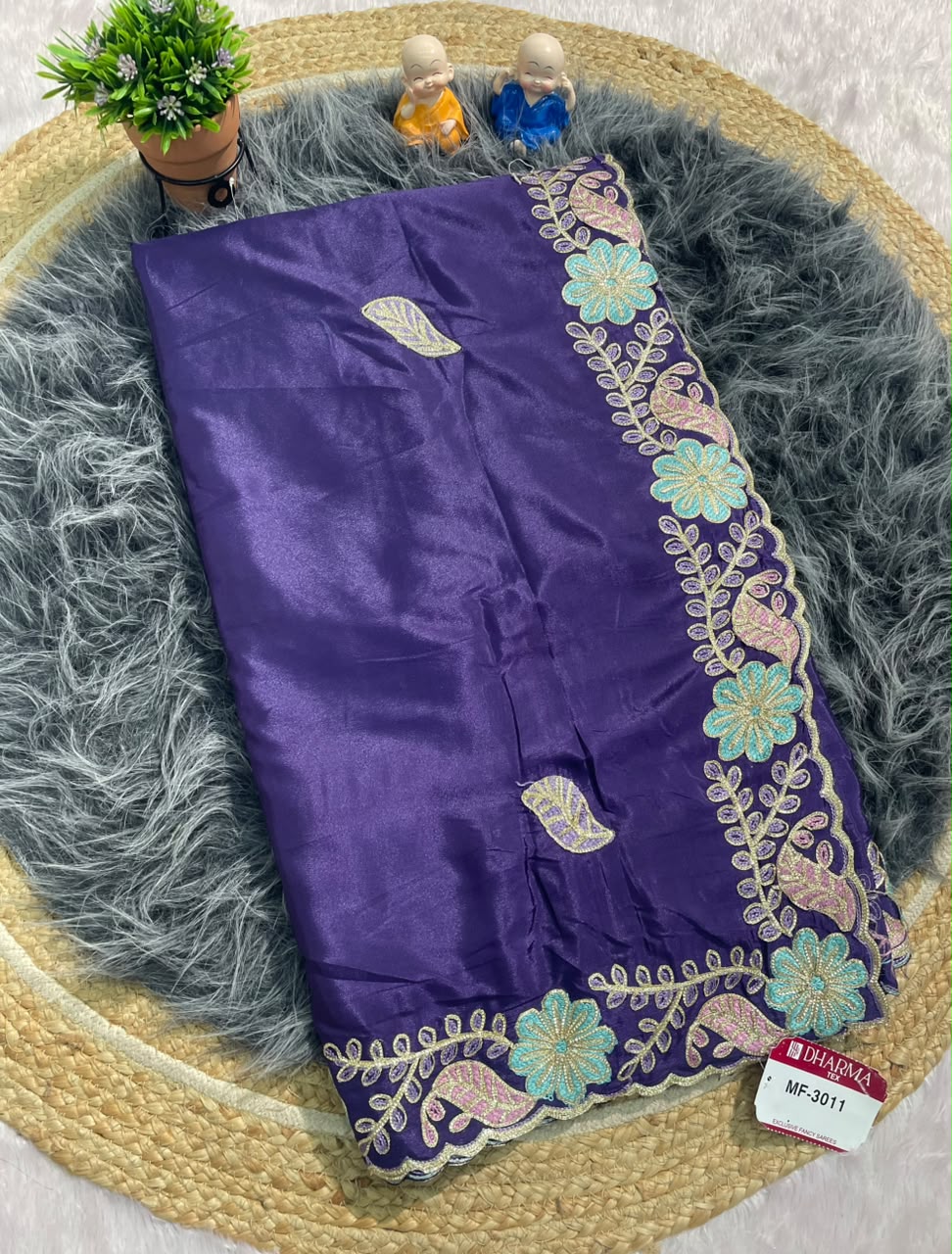 MF-3011 HO SILK FABRIC SAREE WITH BEAUTIFUL DESIGN WITH CUTWORK WITH THREAD WORK WITH HEAVY BLOUSE