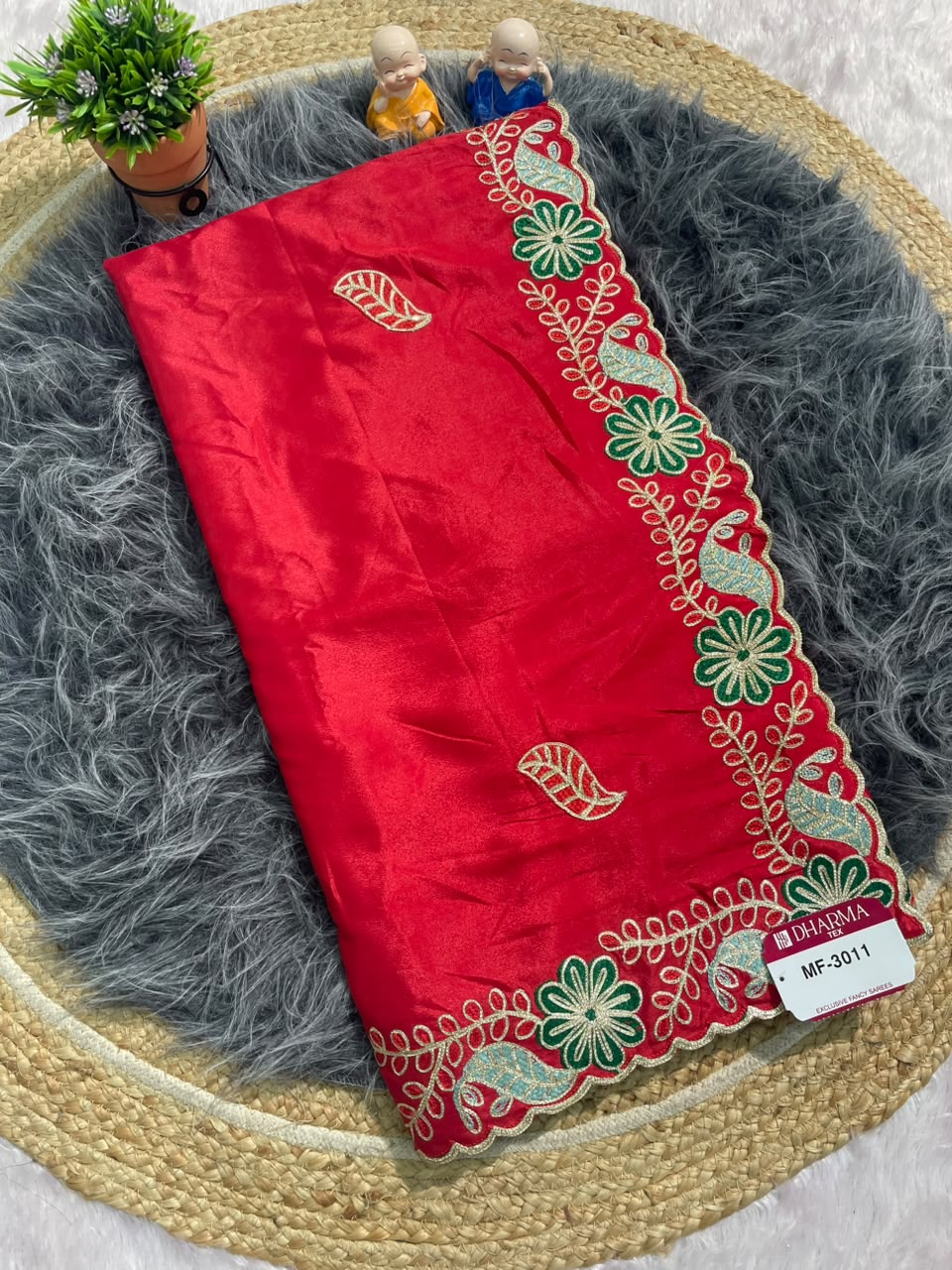 MF-3011 HO SILK FABRIC SAREE WITH BEAUTIFUL DESIGN WITH CUTWORK WITH THREAD WORK WITH HEAVY BLOUSE