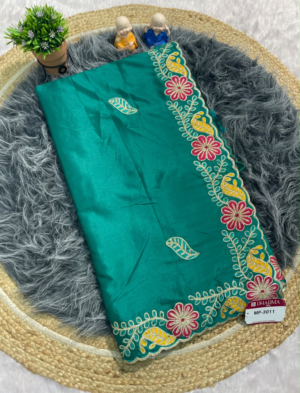 MF-3011 HO SILK FABRIC SAREE WITH BEAUTIFUL DESIGN WITH CUTWORK WITH THREAD WORK WITH HEAVY BLOUSE