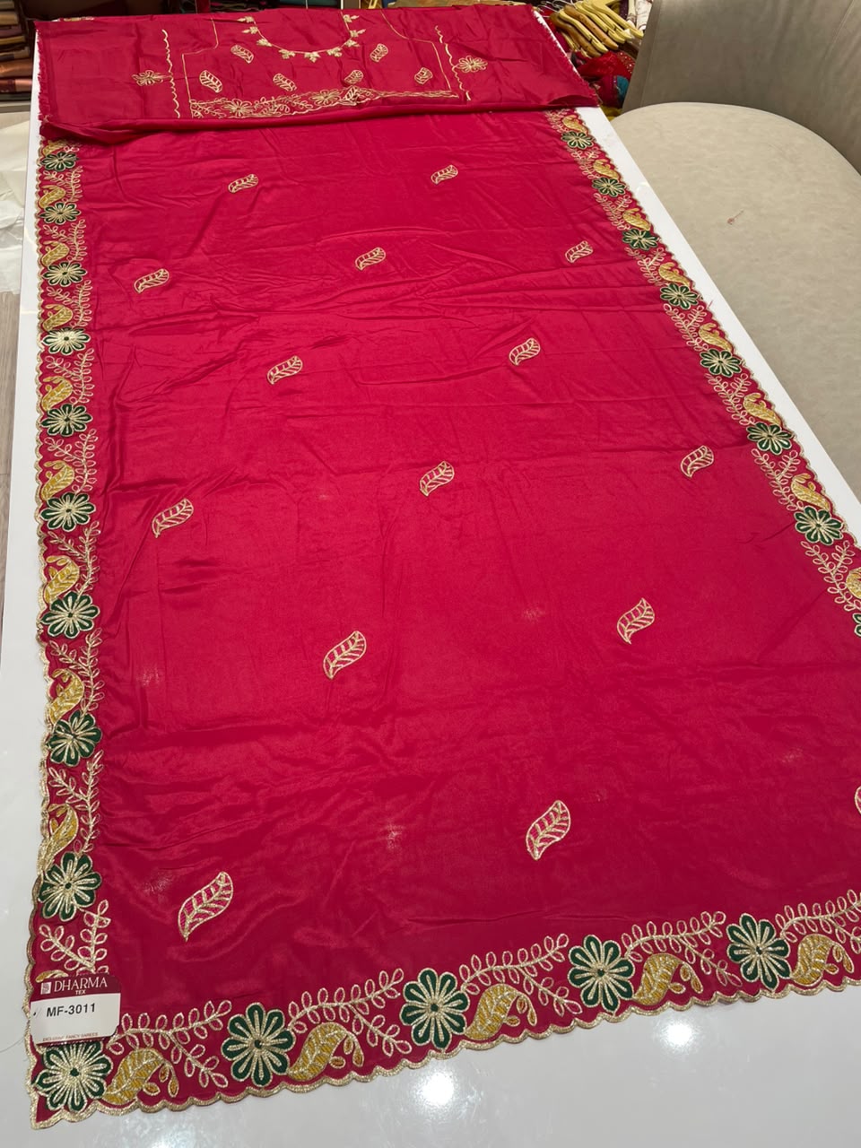 MF-3011 HO SILK FABRIC SAREE WITH BEAUTIFUL DESIGN WITH CUTWORK WITH THREAD WORK WITH HEAVY BLOUSE