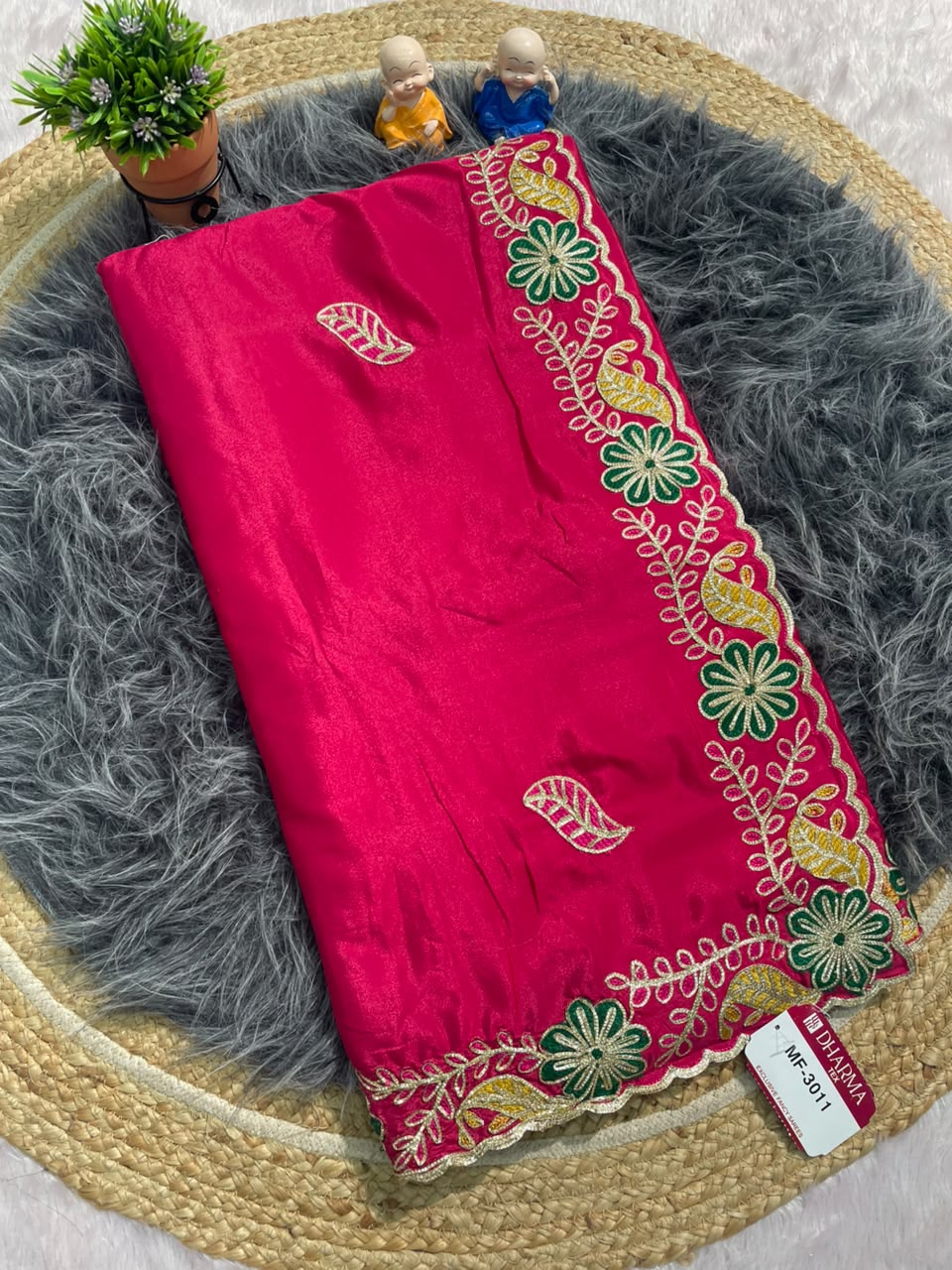 MF-3011 HO SILK FABRIC SAREE WITH BEAUTIFUL DESIGN WITH CUTWORK WITH THREAD WORK WITH HEAVY BLOUSE