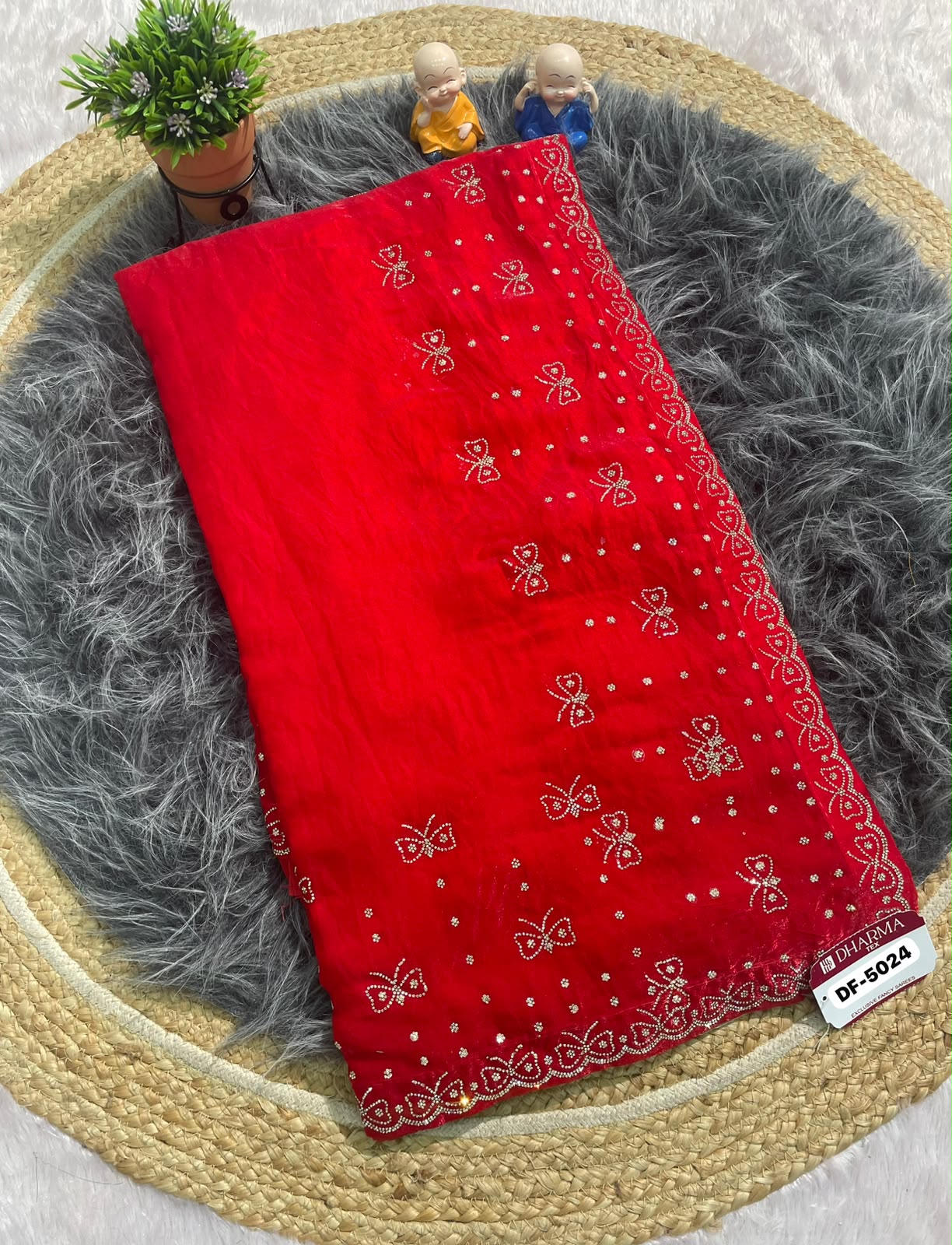 DF-5024 FENDI FABRIC SAREE WITH BEAUTIFUL DESIGN WITH HEAVY JARKAN WORK ALL OVER ON SAREE WITH BEAUTIFUL BUTTERLY DESIGN WITH BLOUSE