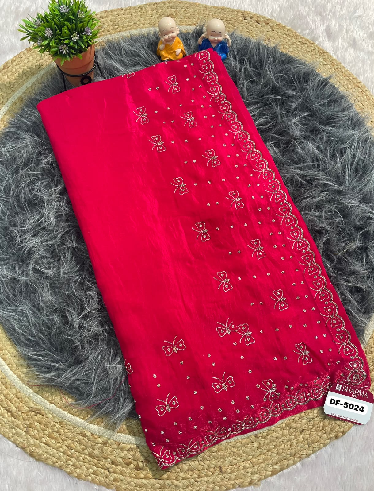 DF-5024 FENDI FABRIC SAREE WITH BEAUTIFUL DESIGN WITH HEAVY JARKAN WORK ALL OVER ON SAREE WITH BEAUTIFUL BUTTERLY DESIGN WITH BLOUSE