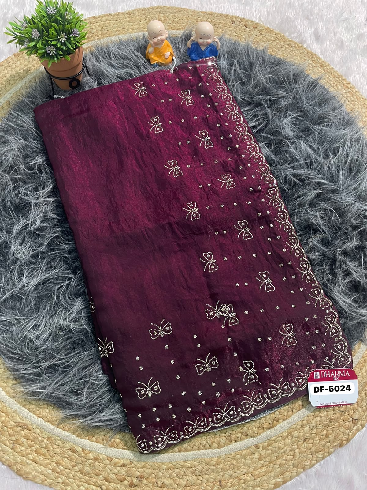 DF-5024 FENDI FABRIC SAREE WITH BEAUTIFUL DESIGN WITH HEAVY JARKAN WORK ALL OVER ON SAREE WITH BEAUTIFUL BUTTERLY DESIGN WITH BLOUSE
