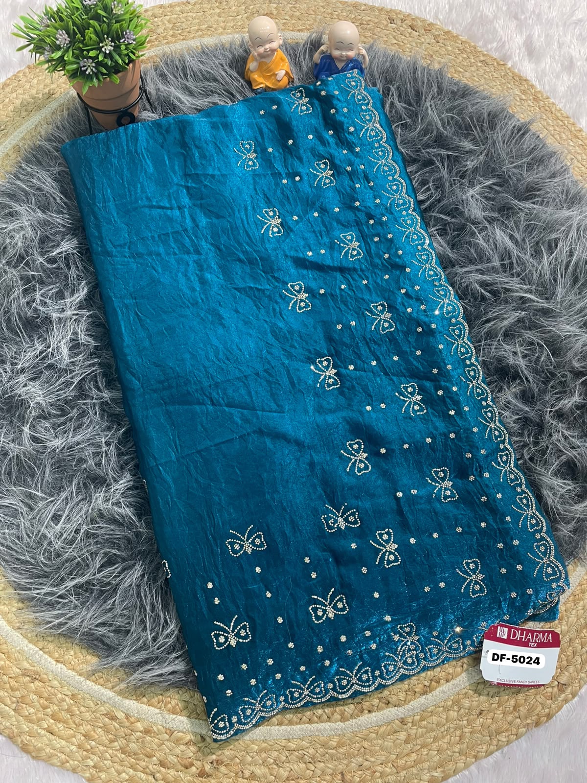 DF-5024 FENDI FABRIC SAREE WITH BEAUTIFUL DESIGN WITH HEAVY JARKAN WORK ALL OVER ON SAREE WITH BEAUTIFUL BUTTERLY DESIGN WITH BLOUSE
