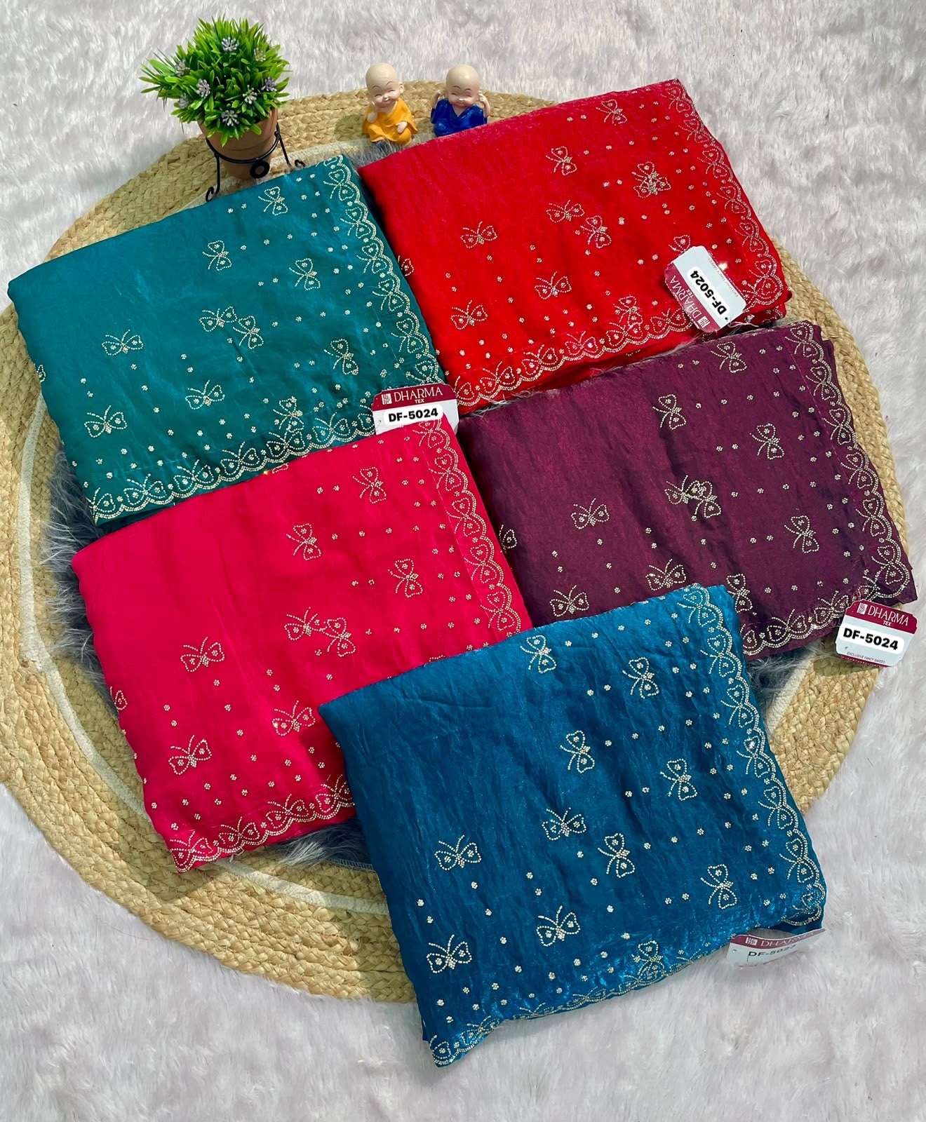 DF-5024 FENDI FABRIC SAREE WITH BEAUTIFUL DESIGN WITH HEAVY JARKAN WORK ALL OVER ON SAREE WITH BEAUTIFUL BUTTERLY DESIGN WITH BLOUSE