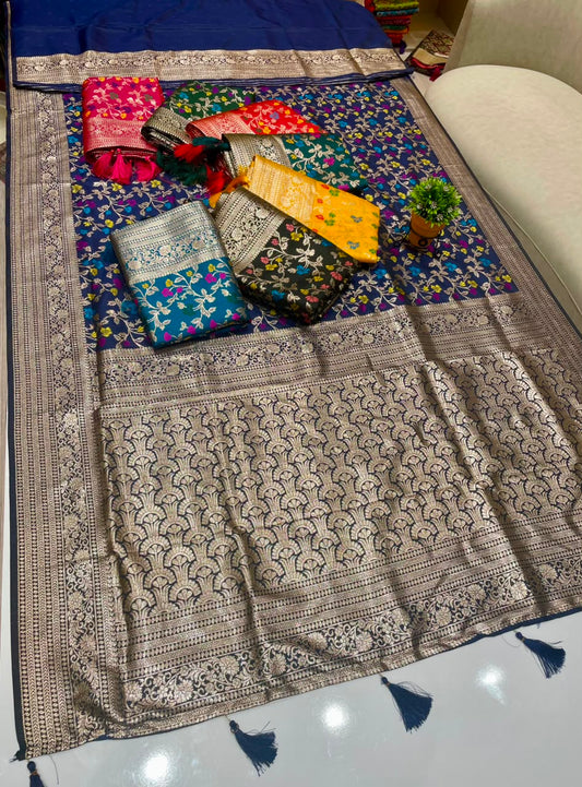 AJ-KALRAV SOFT SILK FABRIC SAREE WITH RICH PALLU DESIGN WITH MEENAKRI WORK WITH PIPING AND LATKAN WITH BLOUSE