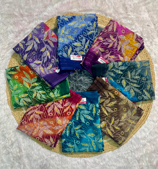 SV-8142 PATTERN FABRIC SAREE WITH RICH PALLU WITH FLORAL PRINT WITH BLOUSE