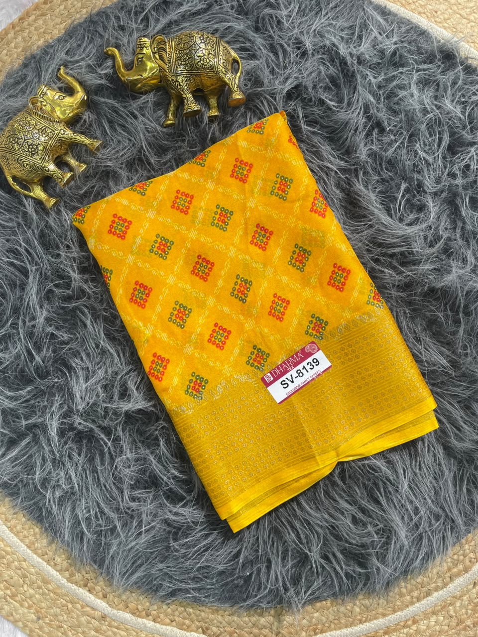 SV-8139 MARSHMALLOW FABRIC SAREE WITH RICH PALLU WITH BEAUTIFUL PRINT ON FABRIC SAREE WITH BLOUSE