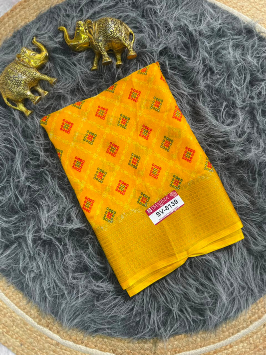 SV-8139 MARSHMALLOW FABRIC SAREE WITH RICH PALLU WITH BEAUTIFUL PRINT ON FABRIC SAREE WITH BLOUSE
