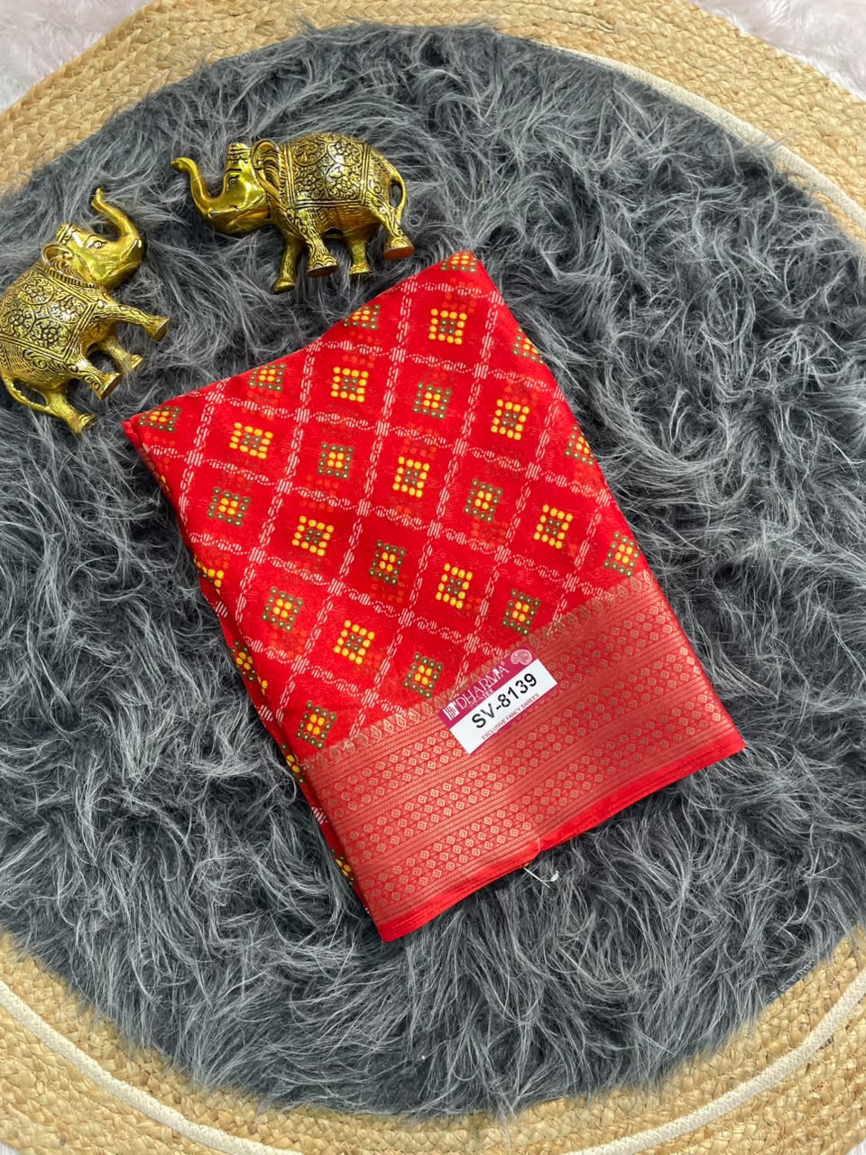 SV-8139 MARSHMALLOW FABRIC SAREE WITH RICH PALLU WITH BEAUTIFUL PRINT ON FABRIC SAREE WITH BLOUSE