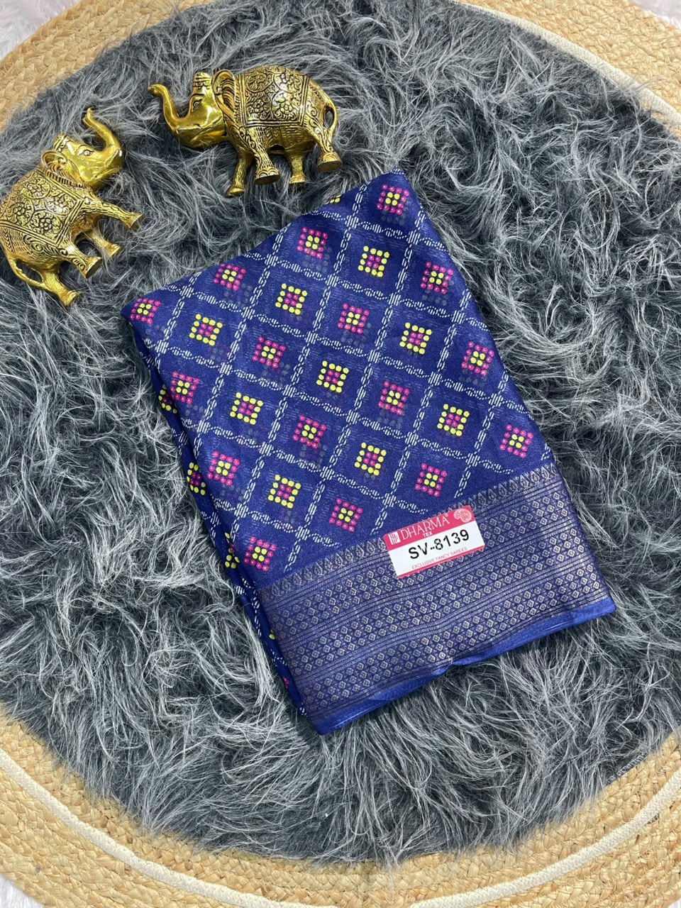 SV-8139 MARSHMALLOW FABRIC SAREE WITH RICH PALLU WITH BEAUTIFUL PRINT ON FABRIC SAREE WITH BLOUSE