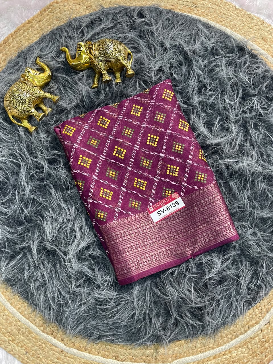 SV-8139 MARSHMALLOW FABRIC SAREE WITH RICH PALLU WITH BEAUTIFUL PRINT ON FABRIC SAREE WITH BLOUSE