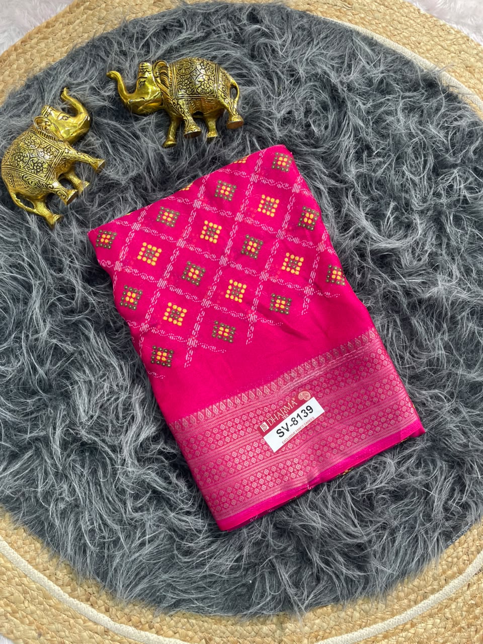 SV-8139 MARSHMALLOW FABRIC SAREE WITH RICH PALLU WITH BEAUTIFUL PRINT ON FABRIC SAREE WITH BLOUSE