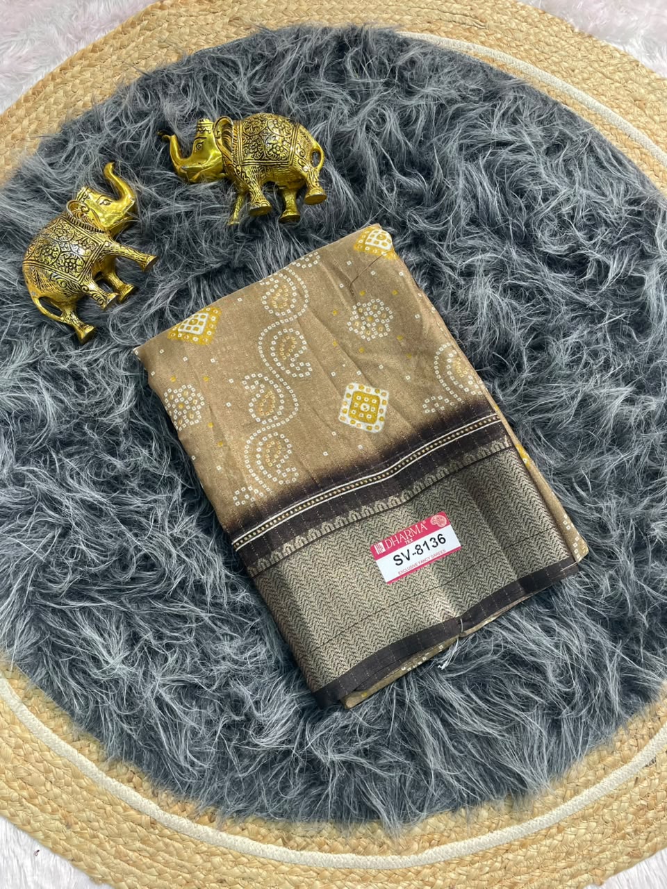 SV-8136 DOLA RIKO FABRIC SAREE WITH RICH PALLU DESIGN WITH BEAUTIFUL PRINT ALL OVER ON SAREE WITH JACUARD BORDER WITH BLOUSE