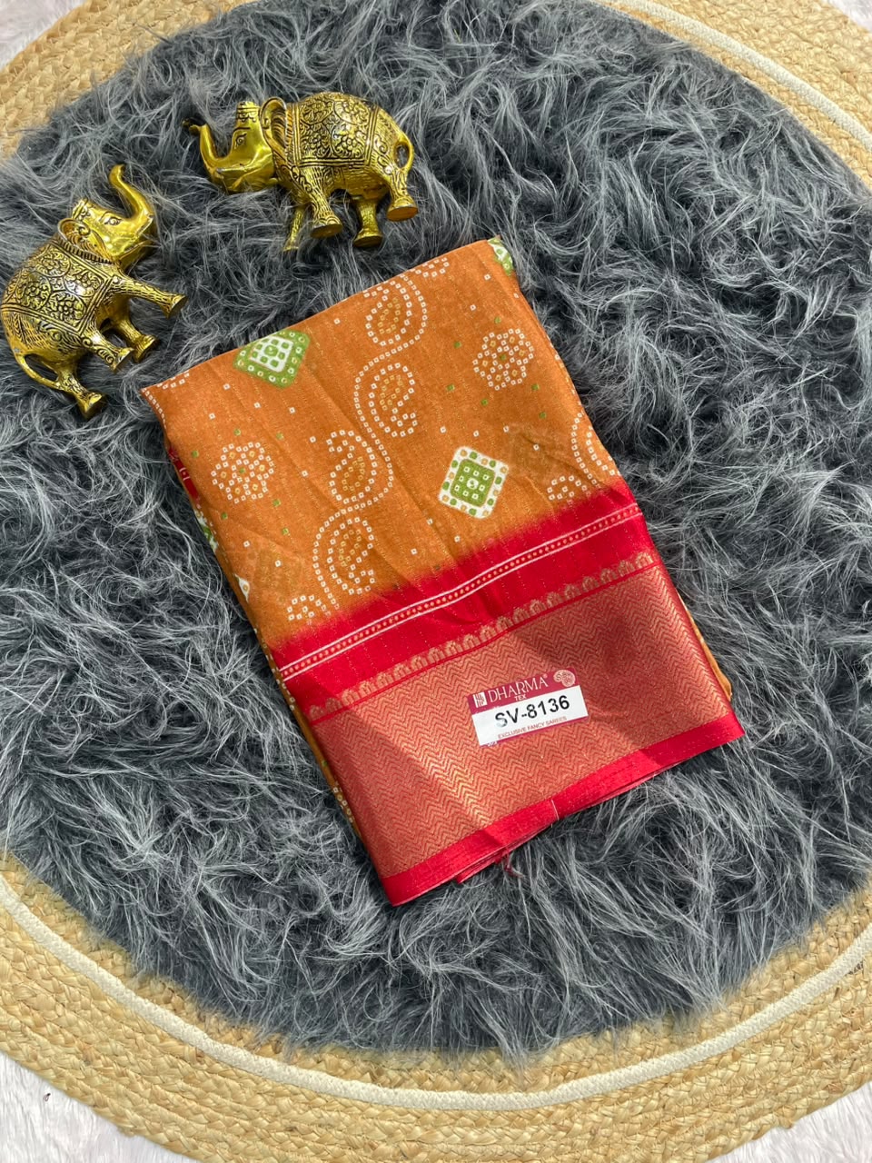 SV-8136 DOLA RIKO FABRIC SAREE WITH RICH PALLU DESIGN WITH BEAUTIFUL PRINT ALL OVER ON SAREE WITH JACUARD BORDER WITH BLOUSE