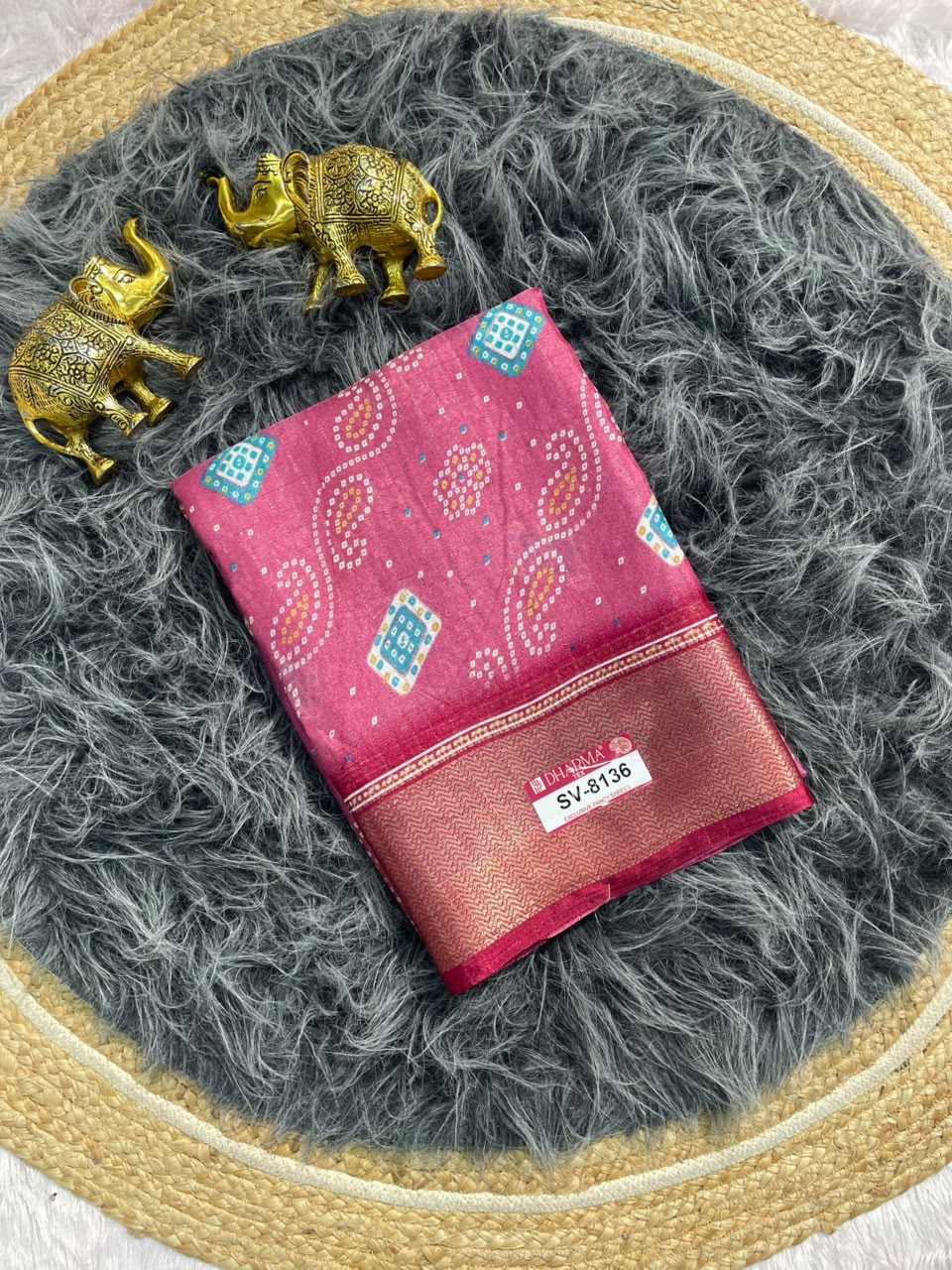SV-8136 DOLA RIKO FABRIC SAREE WITH RICH PALLU DESIGN WITH BEAUTIFUL PRINT ALL OVER ON SAREE WITH JACUARD BORDER WITH BLOUSE